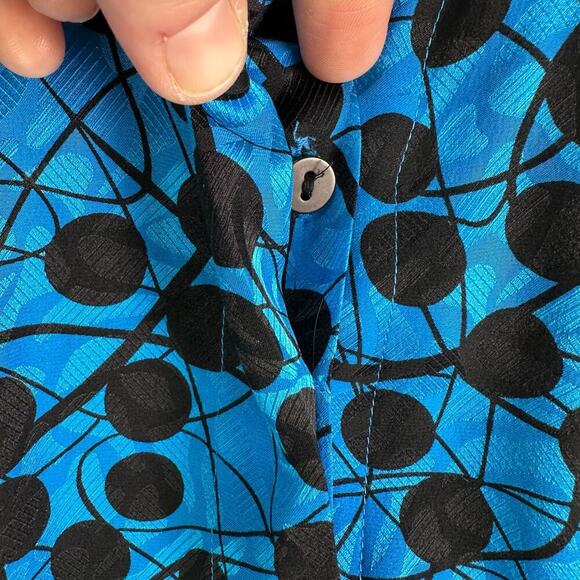 Adrianna Papell Vintage 100% Silk Blue Black Polka Dot Long Sleeve Blouse Size 8 - Picture 6 of 16
